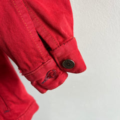 1990s Thrashed, Mended Re Dyed Red Gap Denim Jean Jacket