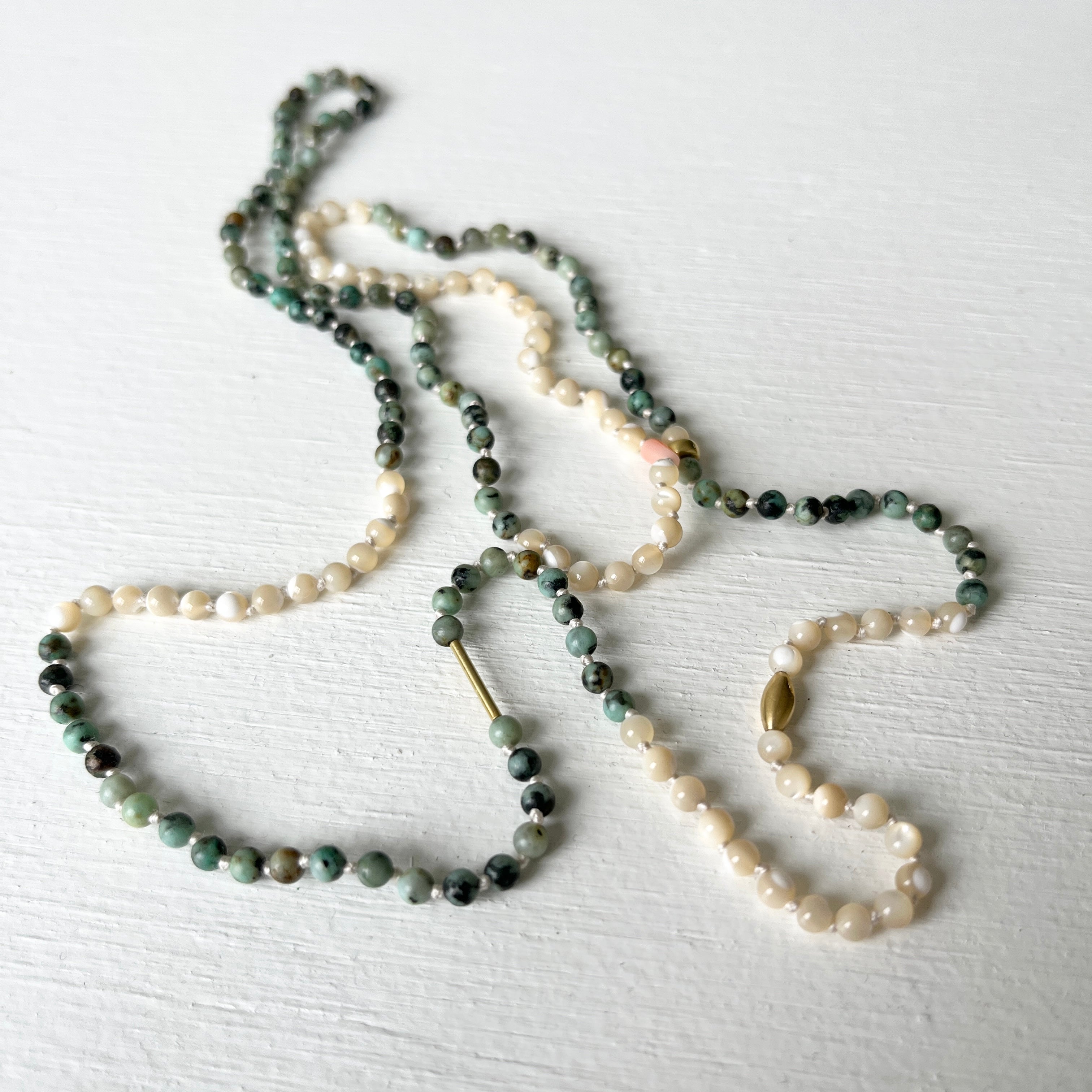 Pearl, Green Turquoise and 18K Gold Necklace