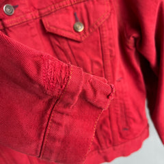 1990s Thrashed, Mended Re Dyed Red Gap Denim Jean Jacket