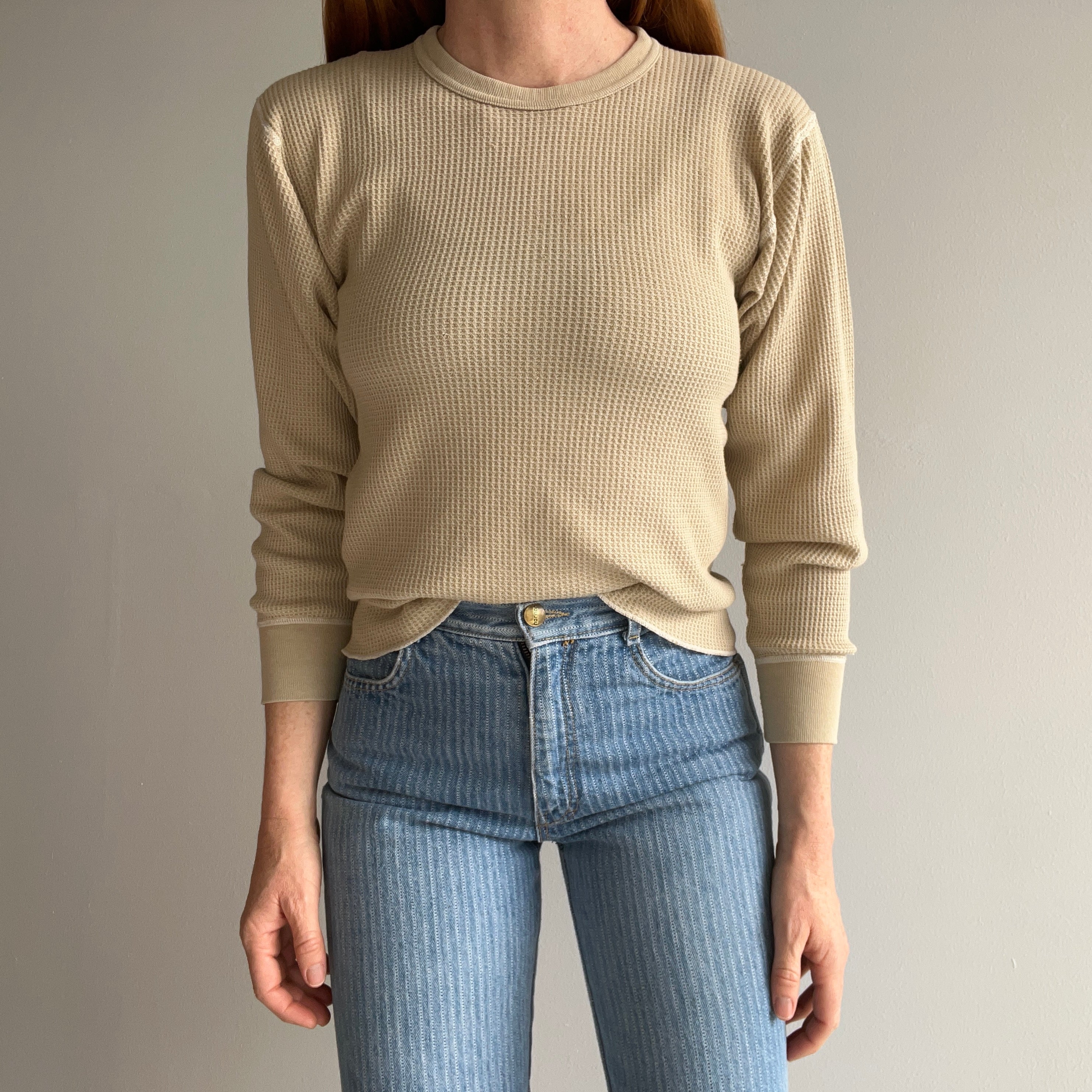 1980s Tan/Khaki/Boba Tea Colored Thermal Knit