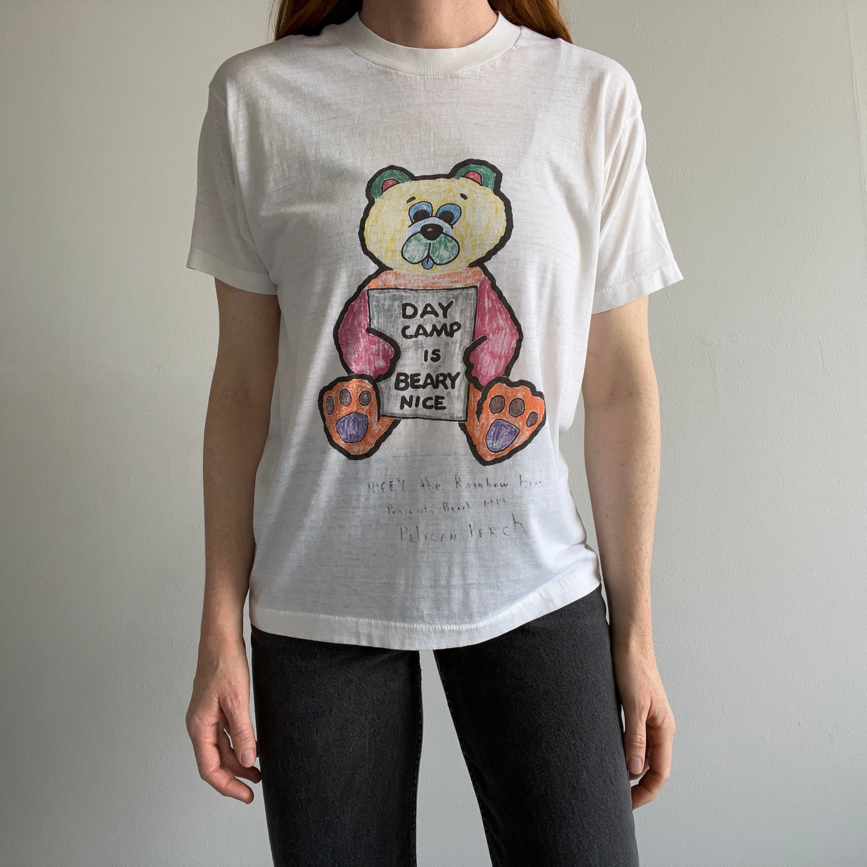 1994 Day Camp is Beary Nice with Nicey The Rainbow Bear - Paper Thin T-Shirt