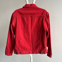 1990s Thrashed, Mended Re Dyed Red Gap Denim Jean Jacket