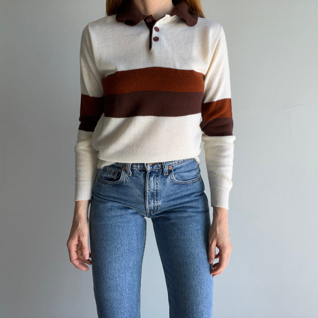 1970s Henley Knit Striped Sweater