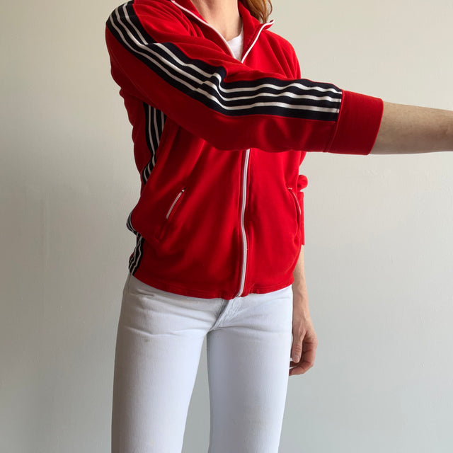 1970s Red Side Striped Zip Up Sweatshirt/Tracksuit Jacket