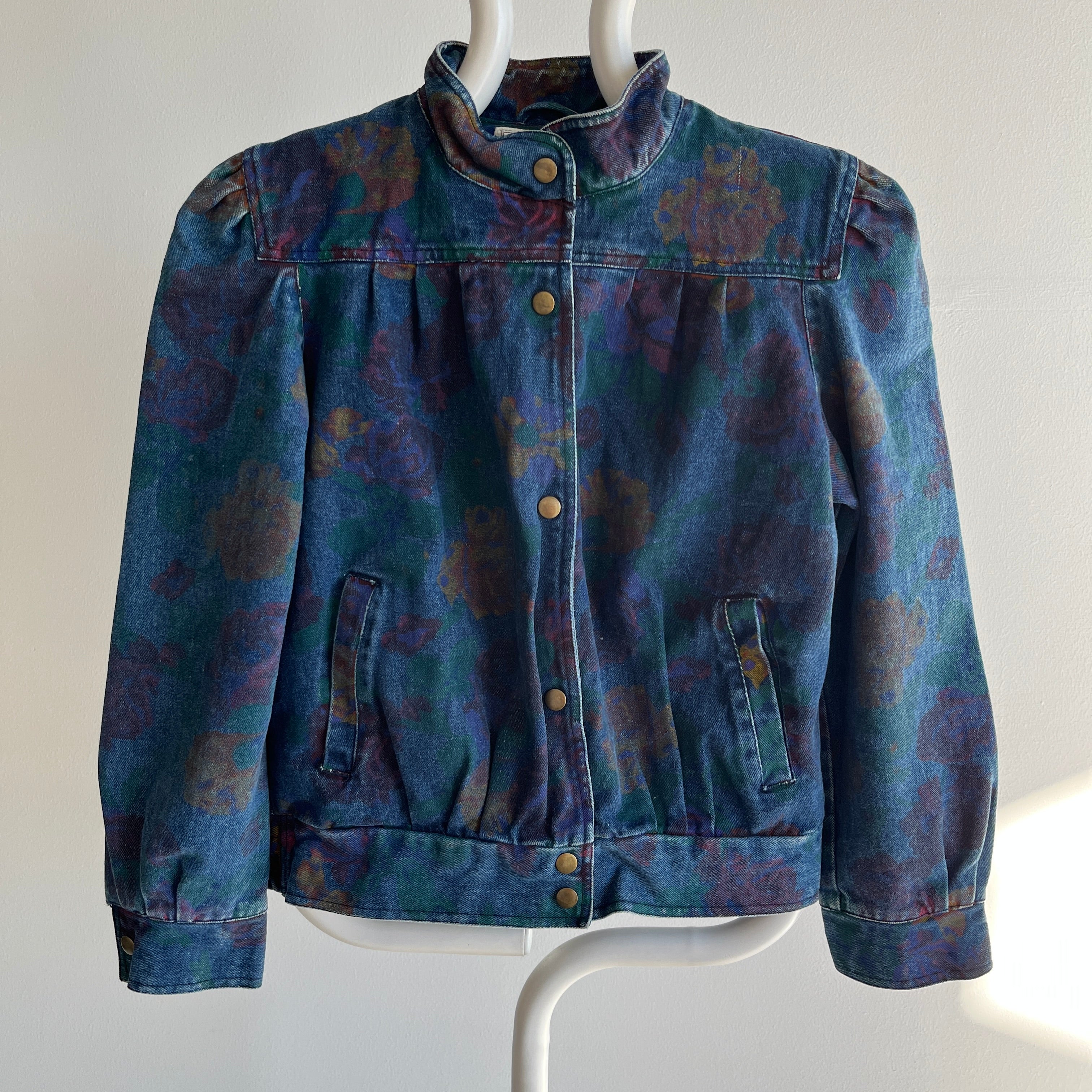 1980s Floral Puff Sleeves Babe of a Denim Jacket - !!!!!