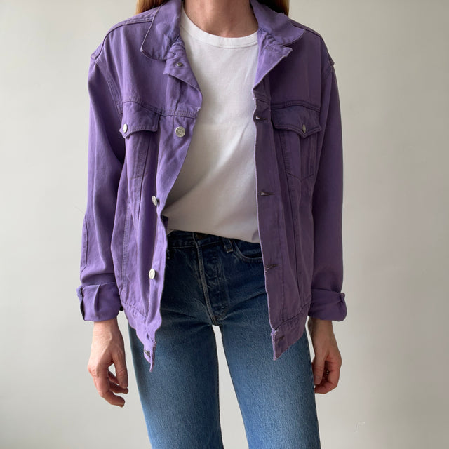 1990s Calvin Klein Soft and Slouchy Over-dyed Lilac Purple Denim Jean Jacket