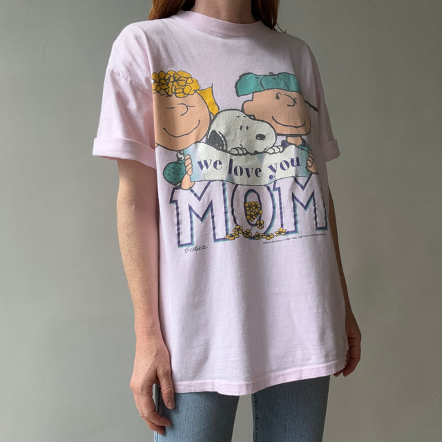 1990s "We Love You Mom" Snoopy Cotton T-Shirt