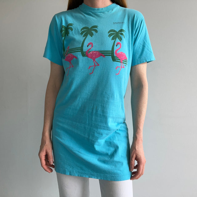 1980s Bahamas Flamingos X-Long T-Shirt Dress