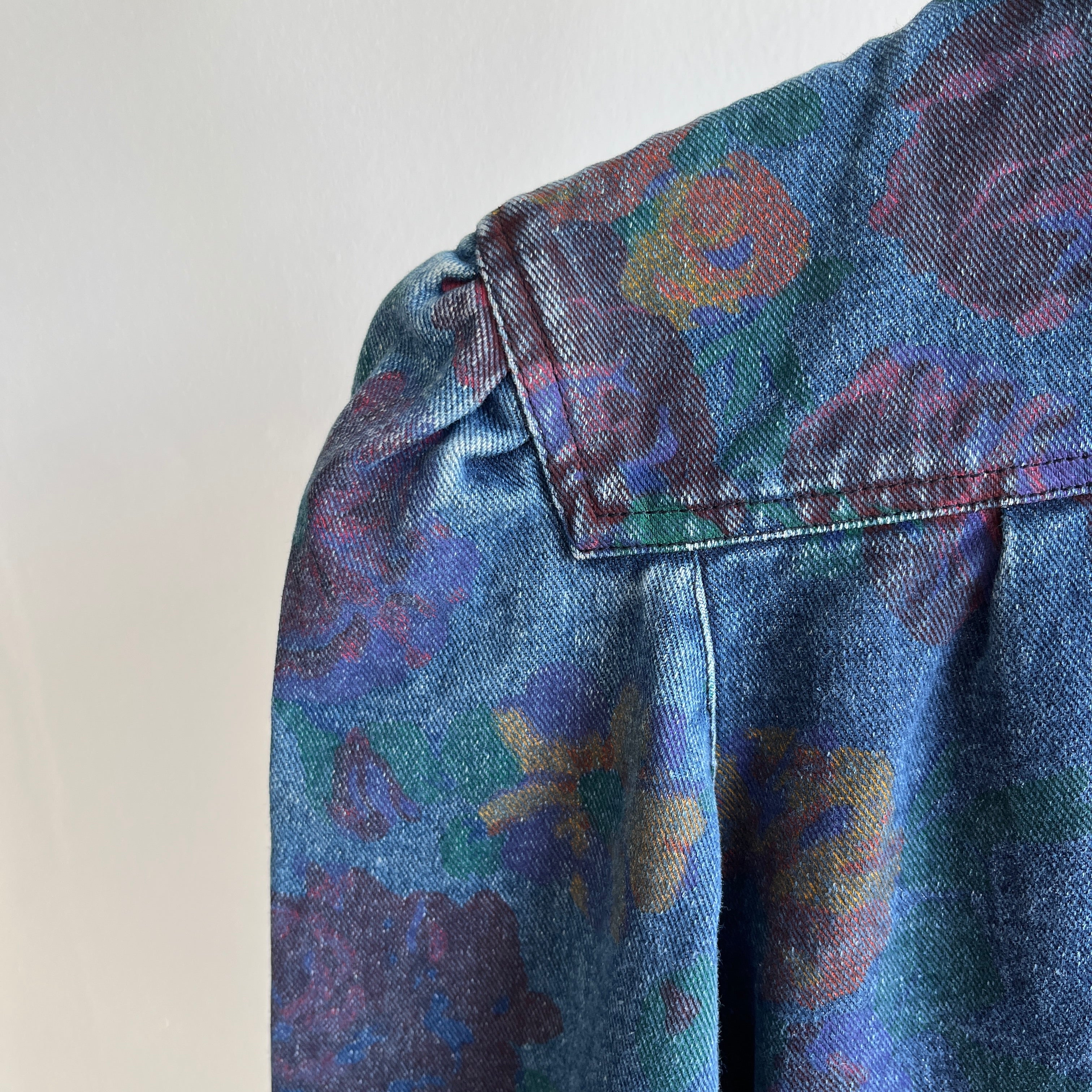 1980s Floral Puff Sleeves Babe of a Denim Jacket - !!!!!