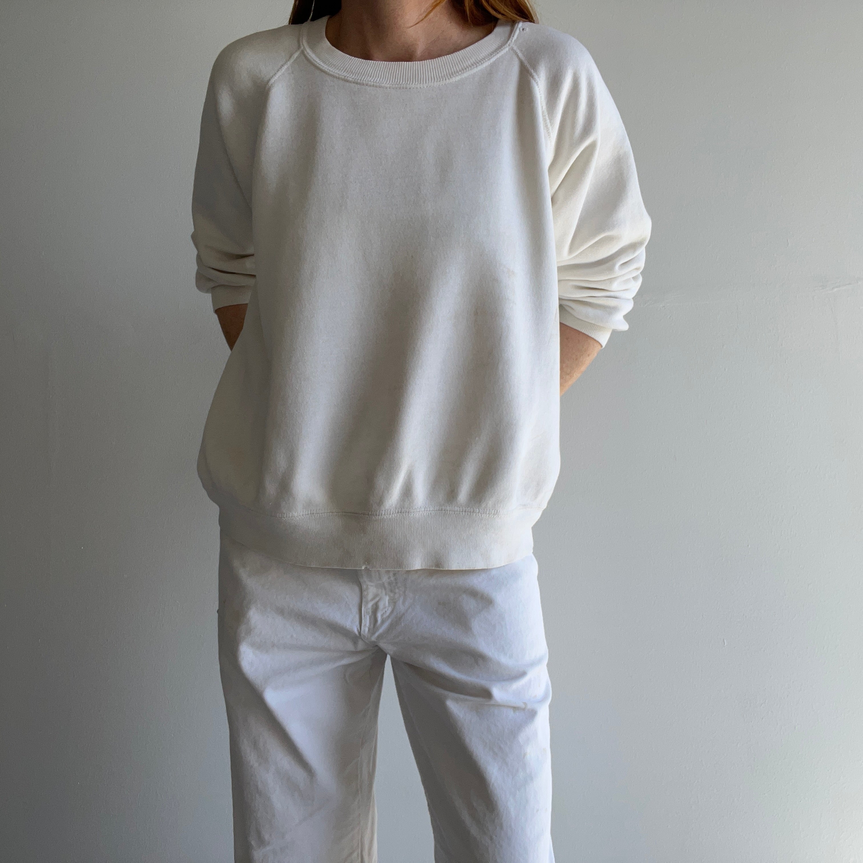 1970s Super Stained in The Best Ways Luxurious White/Ecru Sweatshirt - I want this!