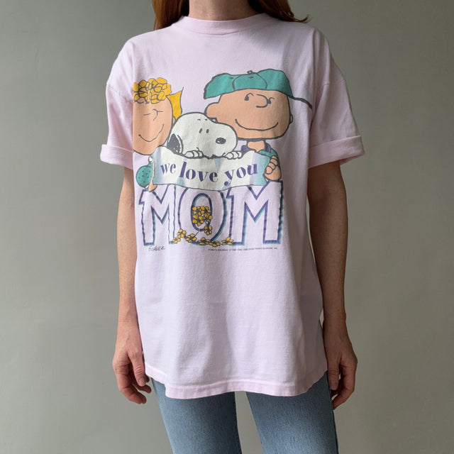 1990s "We Love You Mom" Snoopy Cotton T-Shirt