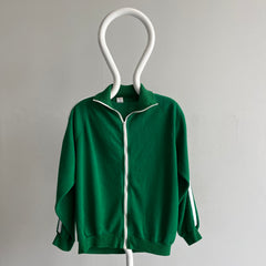 1970s Warm Up Brand Single Stripe Kelly Green Mock Neck Zip Up