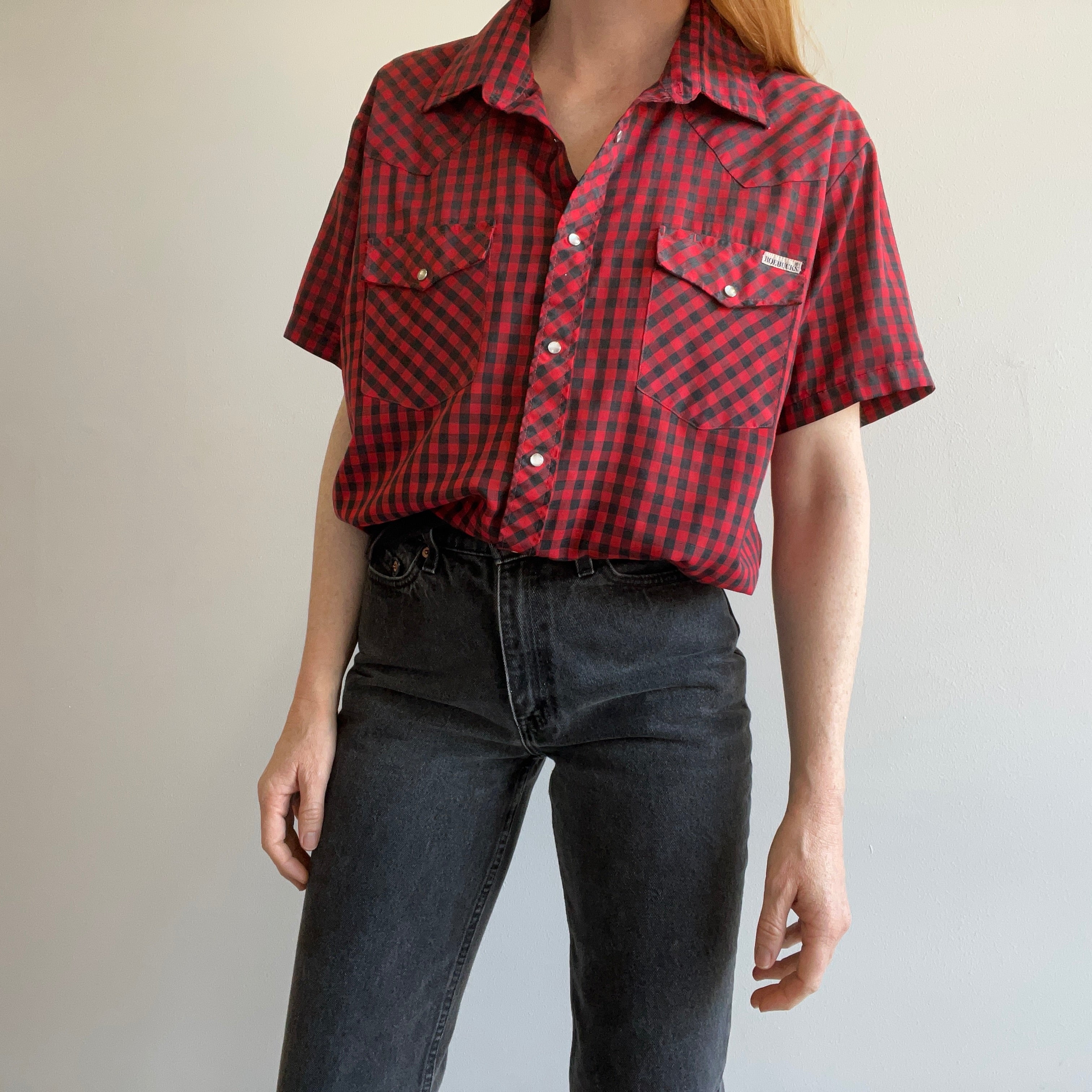 1970s Roebucks by Sears Buffalo Plaid Lightweight Blouse