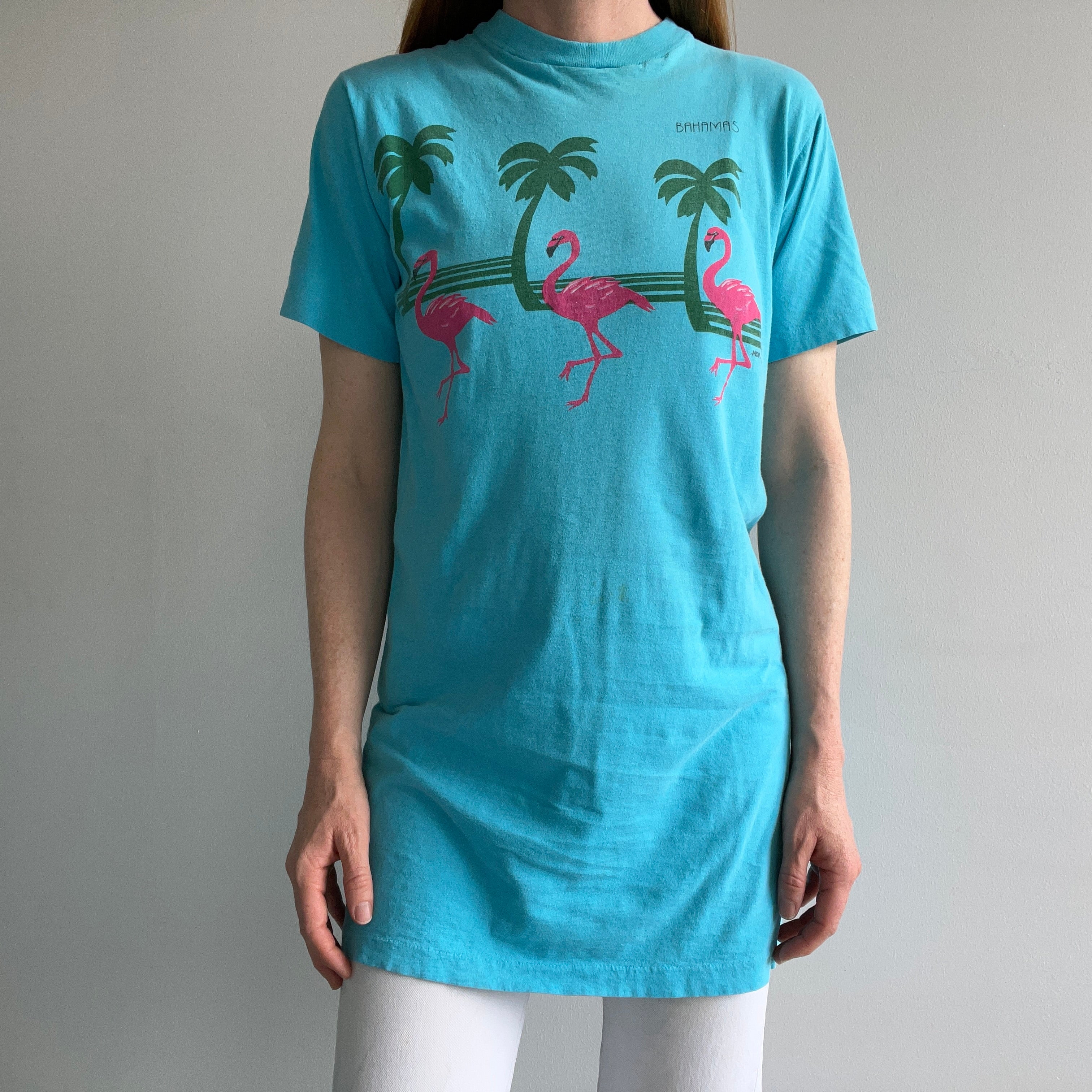 1980s Bahamas Flamingos X-Long T-Shirt Dress