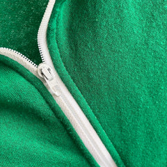 1970s Warm Up Brand Single Stripe Kelly Green Mock Neck Zip Up