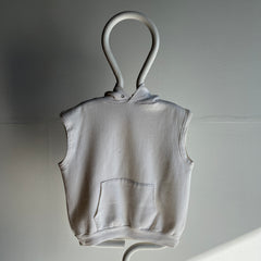 1980s Blank White Hoodie Warm Up Sweatshirt Vest