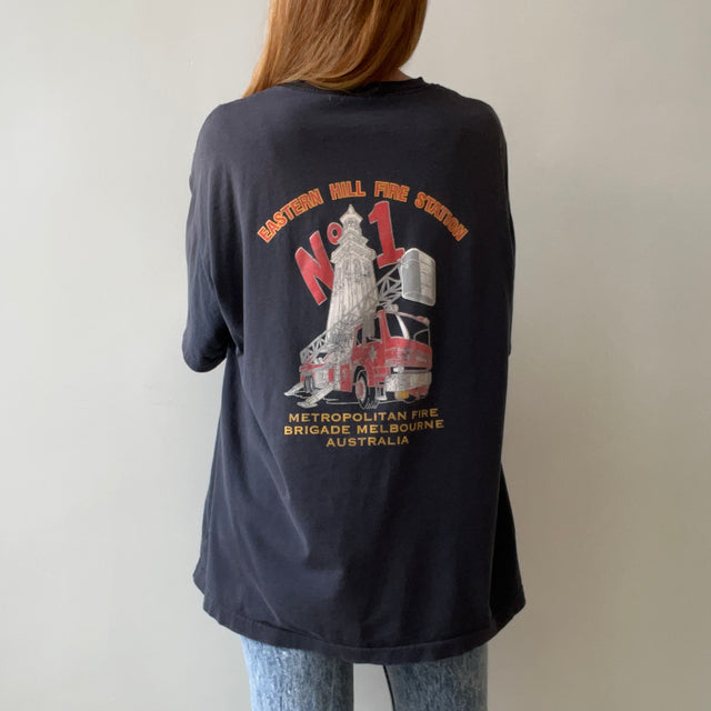 1980s Faded Black Eastern Hill Fire Rescue T Shirt