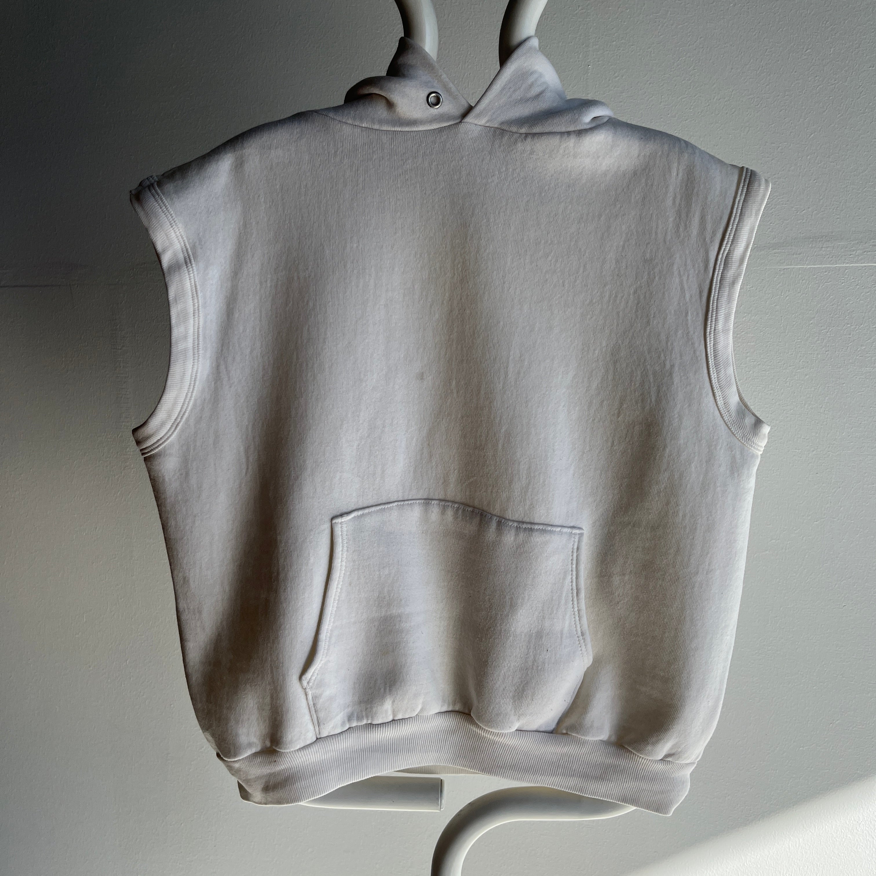 1980s Blank White Hoodie Warm Up Sweatshirt Vest