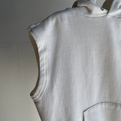 1980s Blank White Hoodie Warm Up Sweatshirt Vest