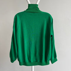 1970s Warm Up Brand Single Stripe Kelly Green Mock Neck Zip Up