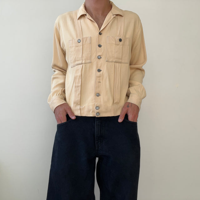 1940s Rayon Gabardine Corduroy Loop Collar Button Up Shirt TINA COLLECTION