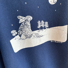 1989 Bunny Rabbit Staring at a Bunny Rabbit Moon Sweatshirt - Awwwwwwww
