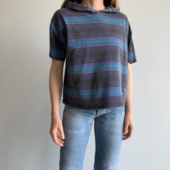 1980s Striped Short Sleeve Hoodie T-Shirt by Quicksilver - YES