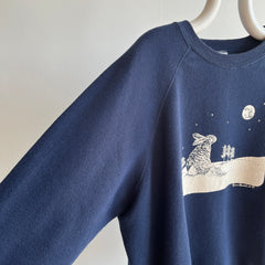 1989 Bunny Rabbit Staring at a Bunny Rabbit Moon Sweatshirt - Awwwwwwww