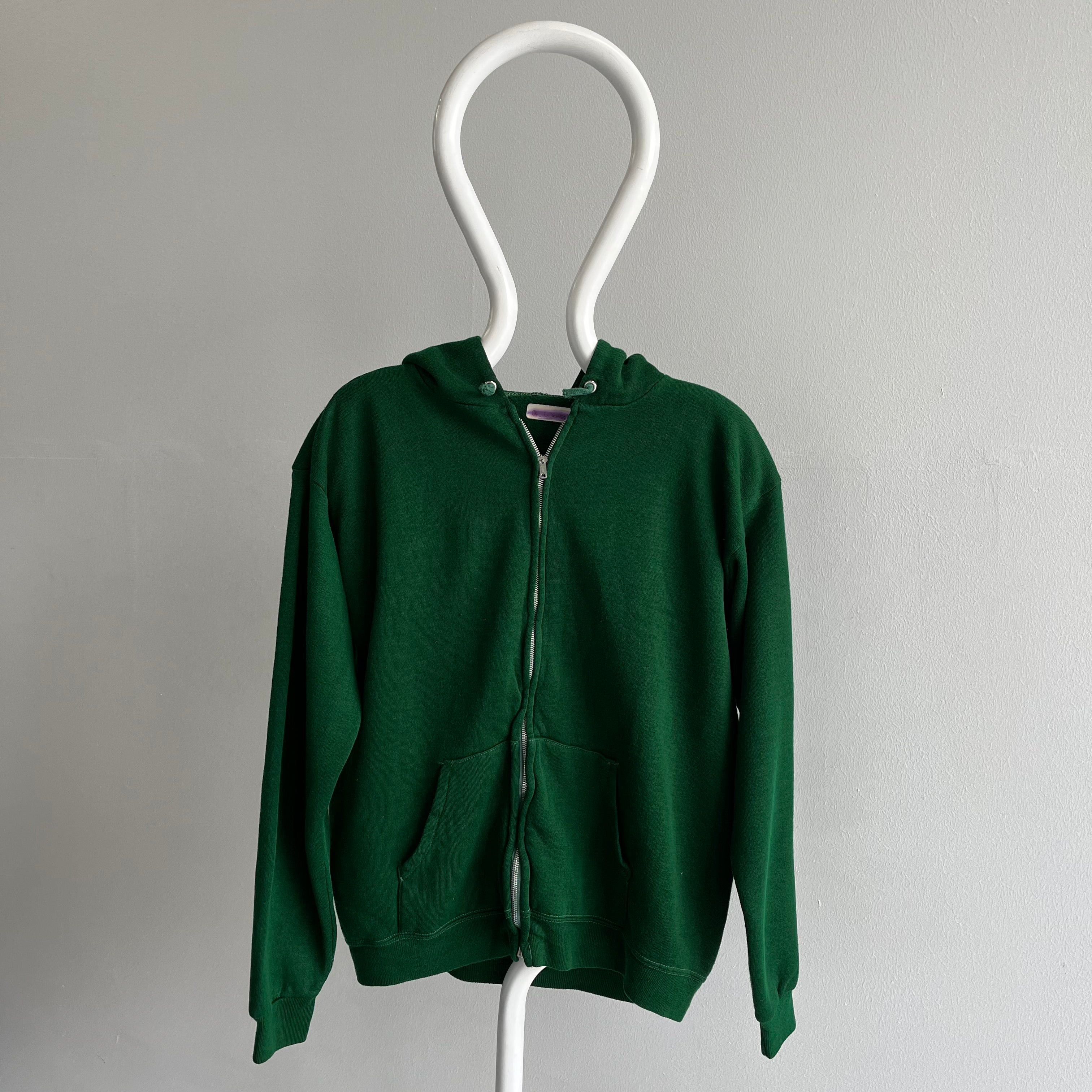 1970s Zip Up Green Acrylic Zip Up Hoodie - Excellent Cond.