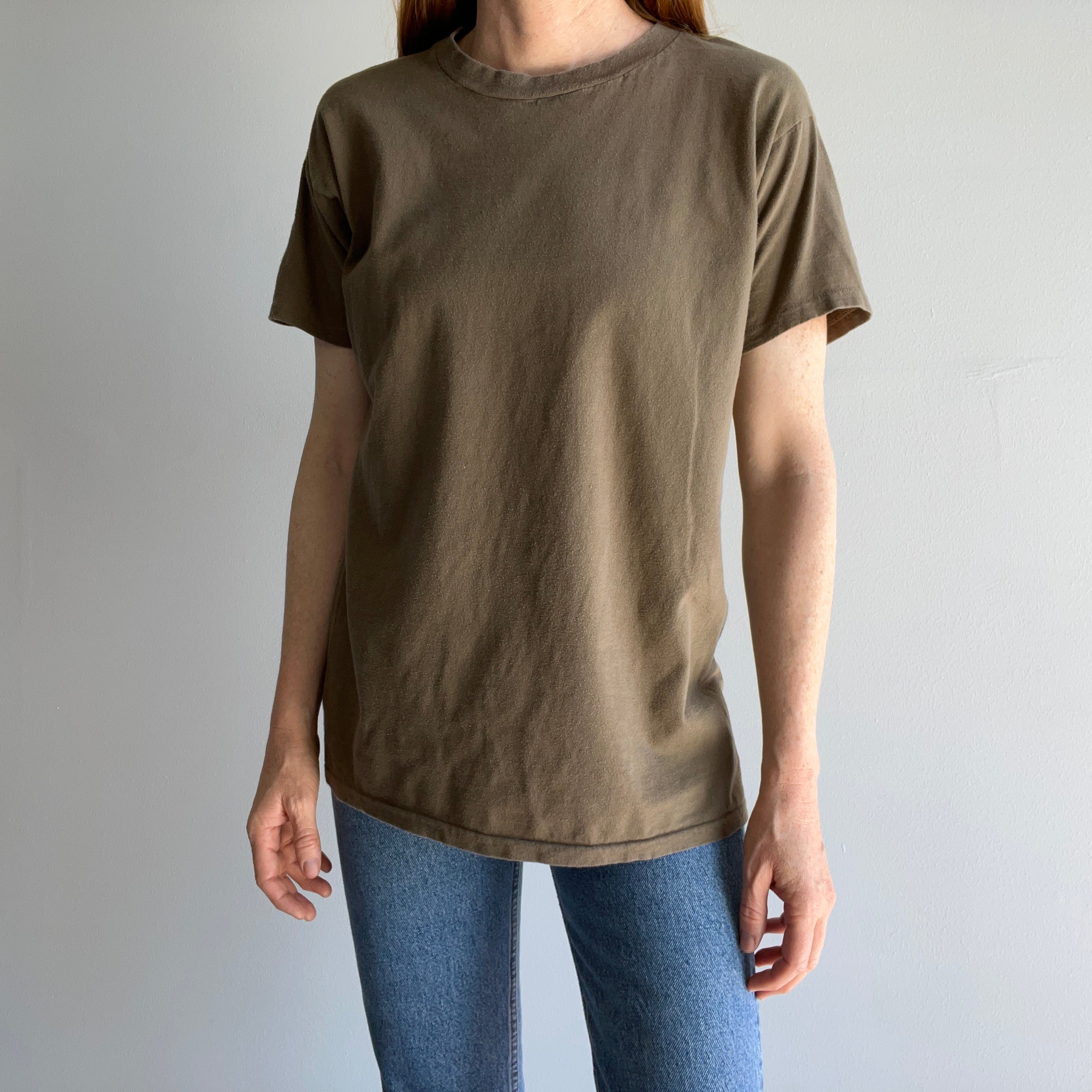 1980s Single Stitch Coffee and Vegan Creamer Colored T-Shirt