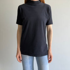 2000s Soft Jockey Mock Neck Blank Black T-Shirt