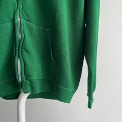 1970s Zip Up Green Acrylic Zip Up Hoodie - Excellent Cond.