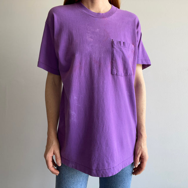 1980s Delightfully Stained (The Best Kind) Blank Purple Pocket T-Shirt