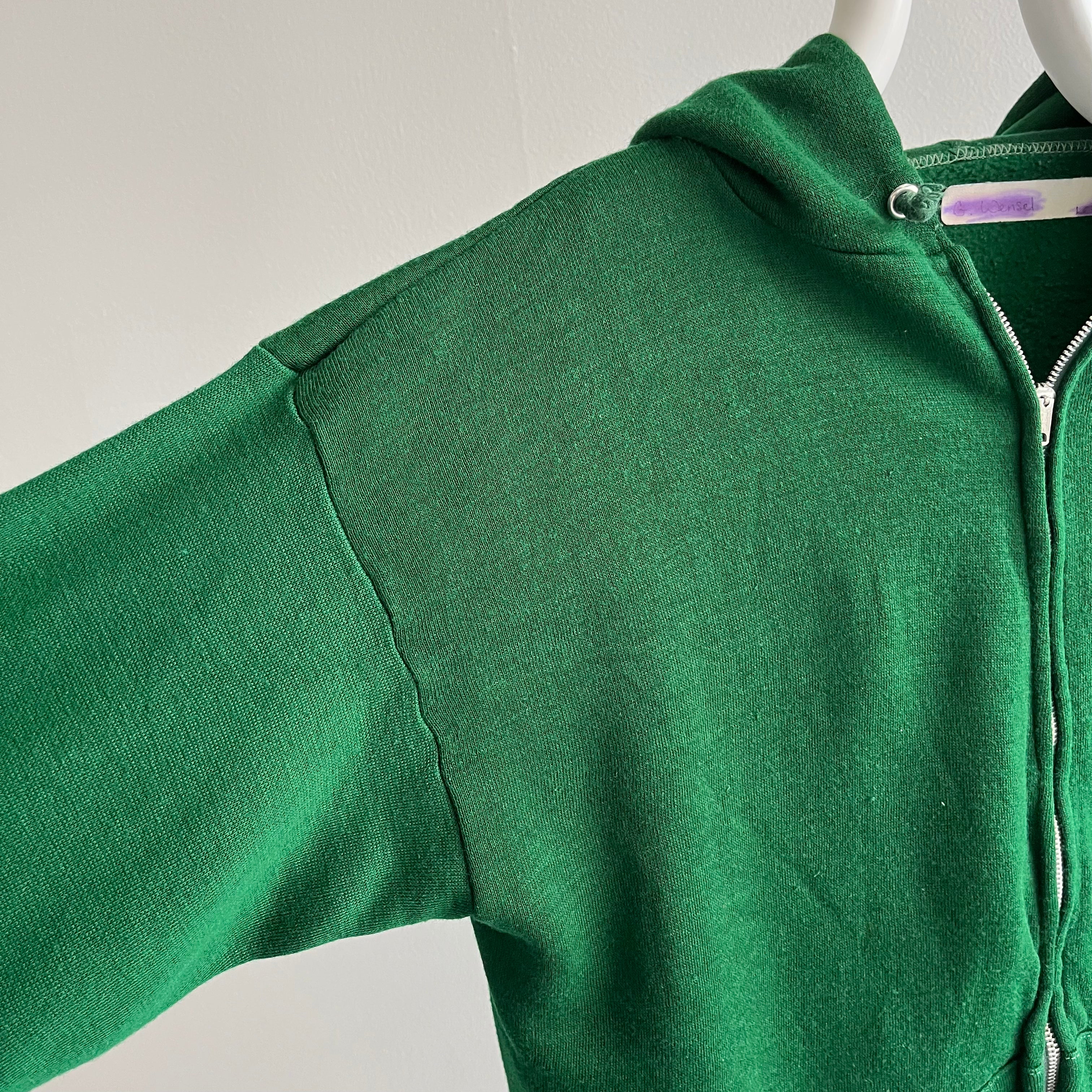 1970s Zip Up Green Acrylic Zip Up Hoodie - Excellent Cond.