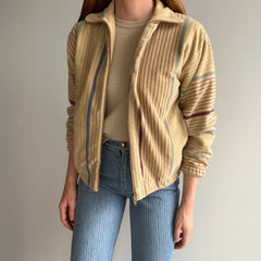 1980s Striped Velour Mock Neck Zip Up with Rust Age Spotting