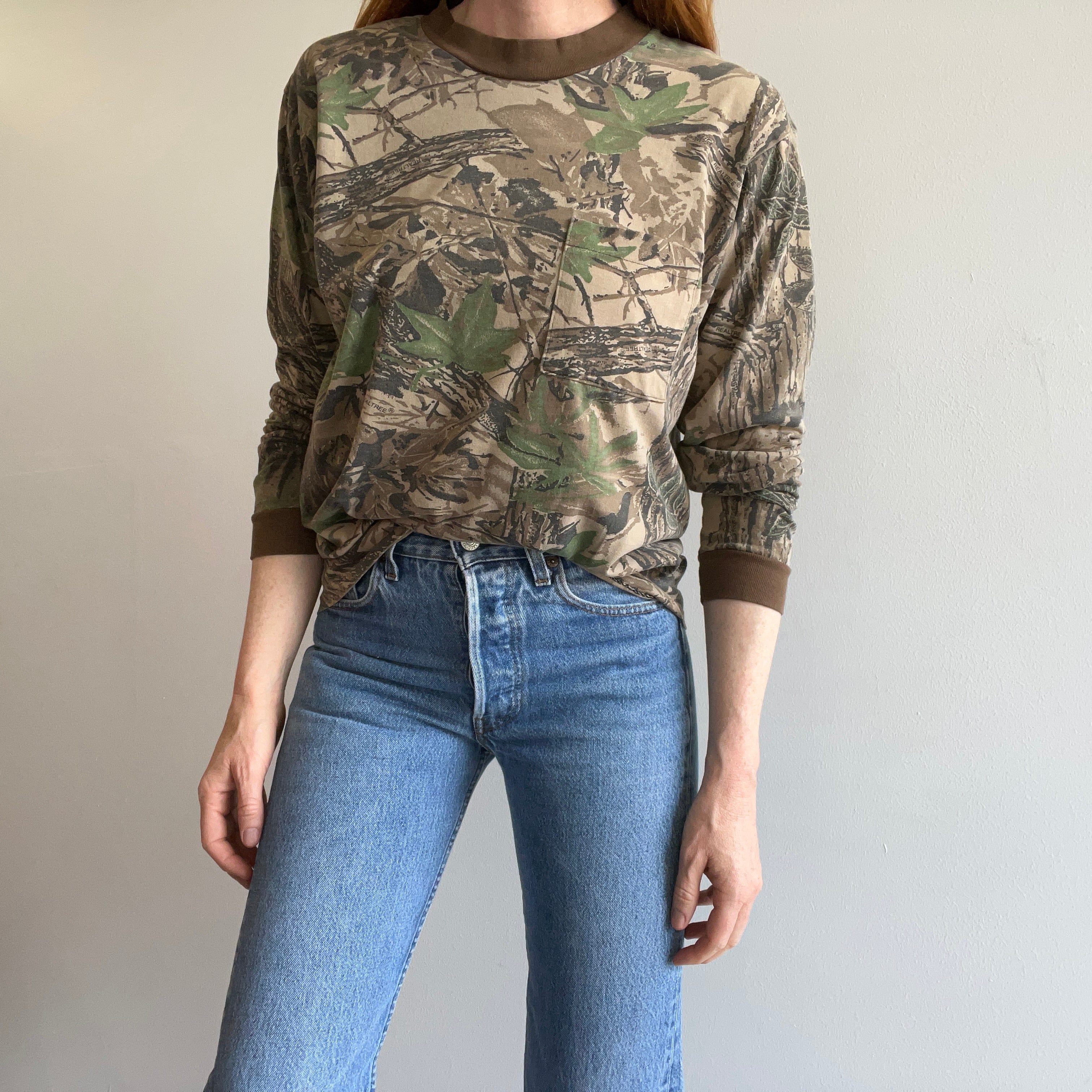 1980s Real Trees Long Sleeve Pocket Camo T-Shirt