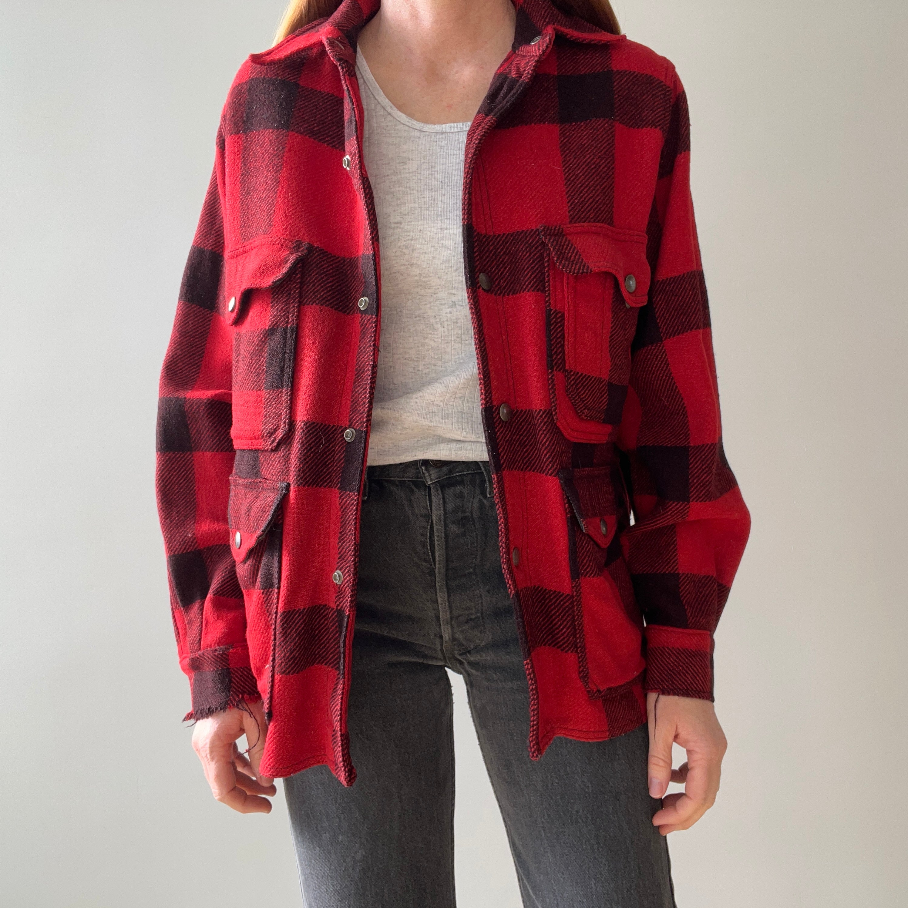 1970s Wool Buffalo Plaid Hunting Jacket - Lighter weight - Trashed