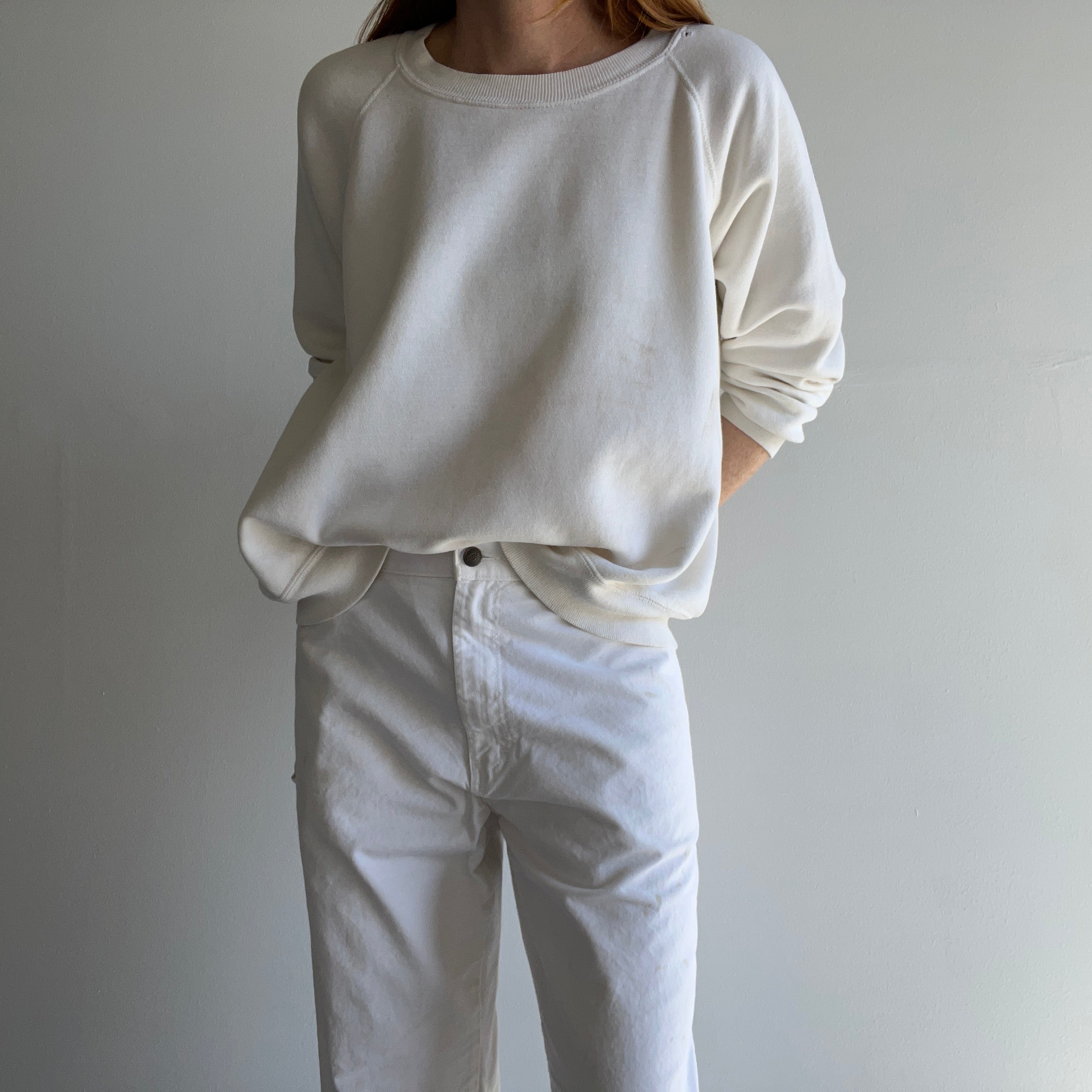 1970s Super Stained in The Best Ways Luxurious White/Ecru Sweatshirt - I want this!