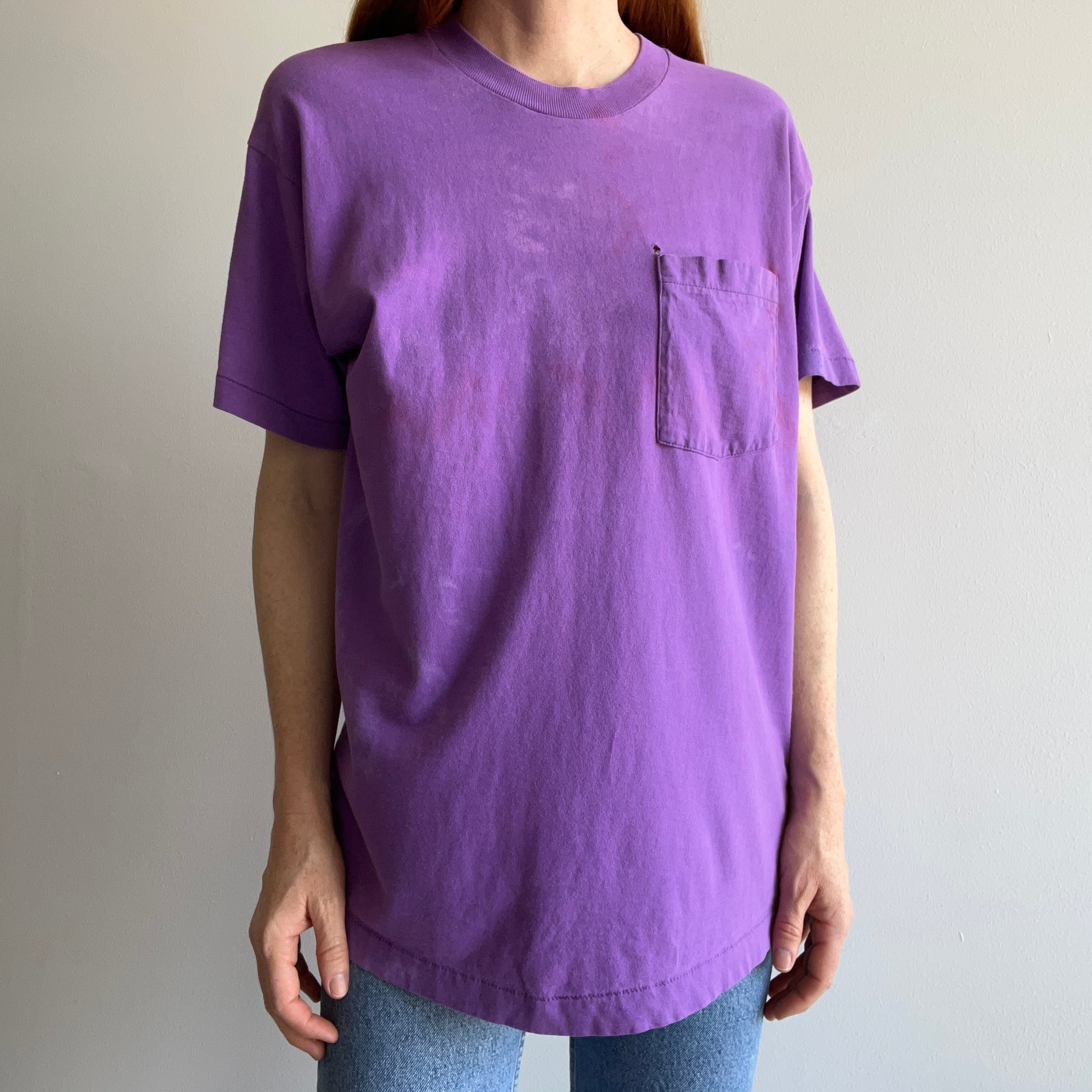 1980s Delightfully Stained (The Best Kind) Blank Purple Pocket T-Shirt