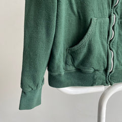 1970s Cotton!!! Waffle Lined Dark Green Beat Up Hoodie - Smaller Size