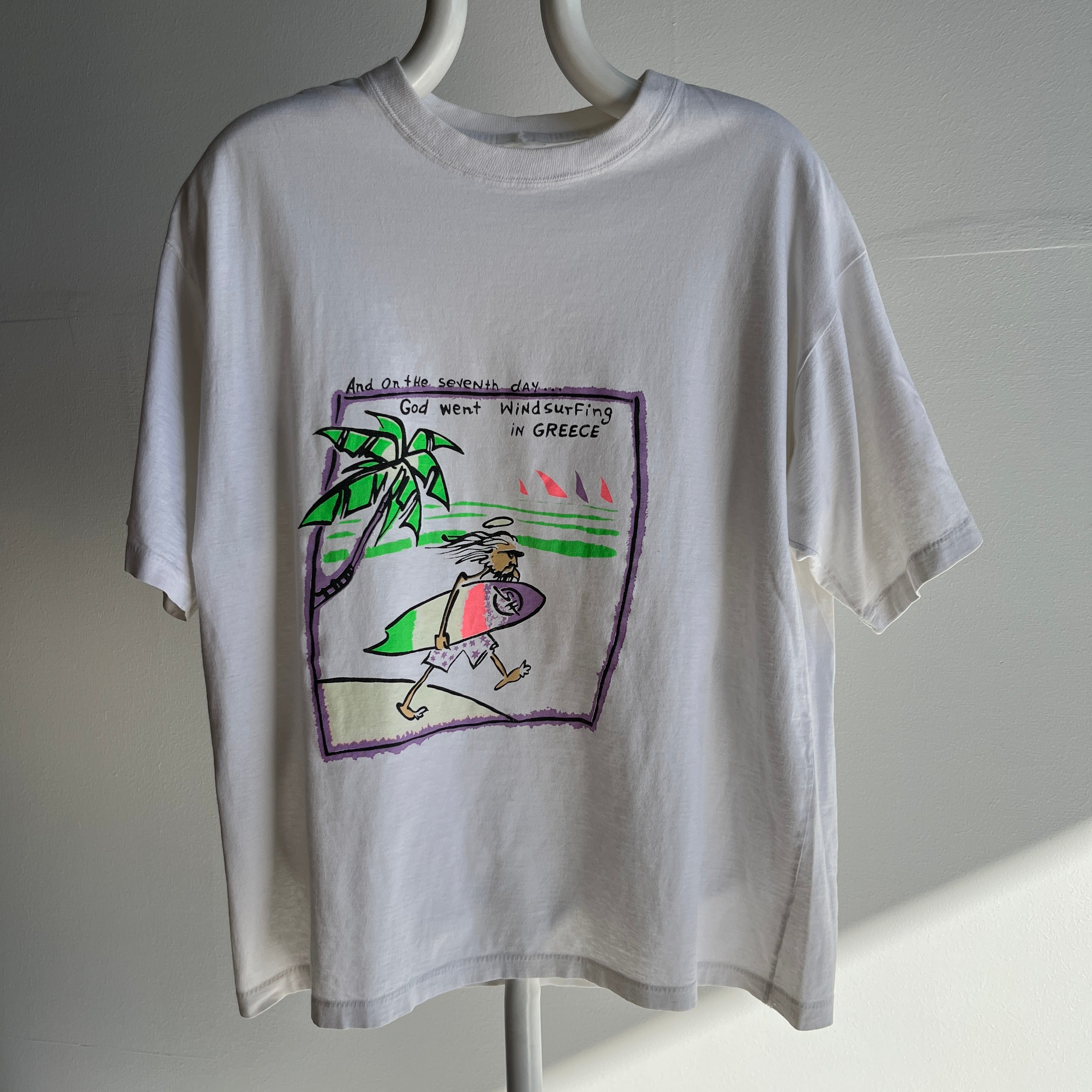 1990s And On The Seventh Day God Went Windsurfing in Greece T-Shirt