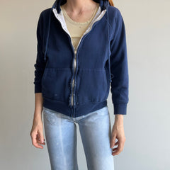 1970s Nicely Destroyed Navy Insulated Zip Up Hoodie