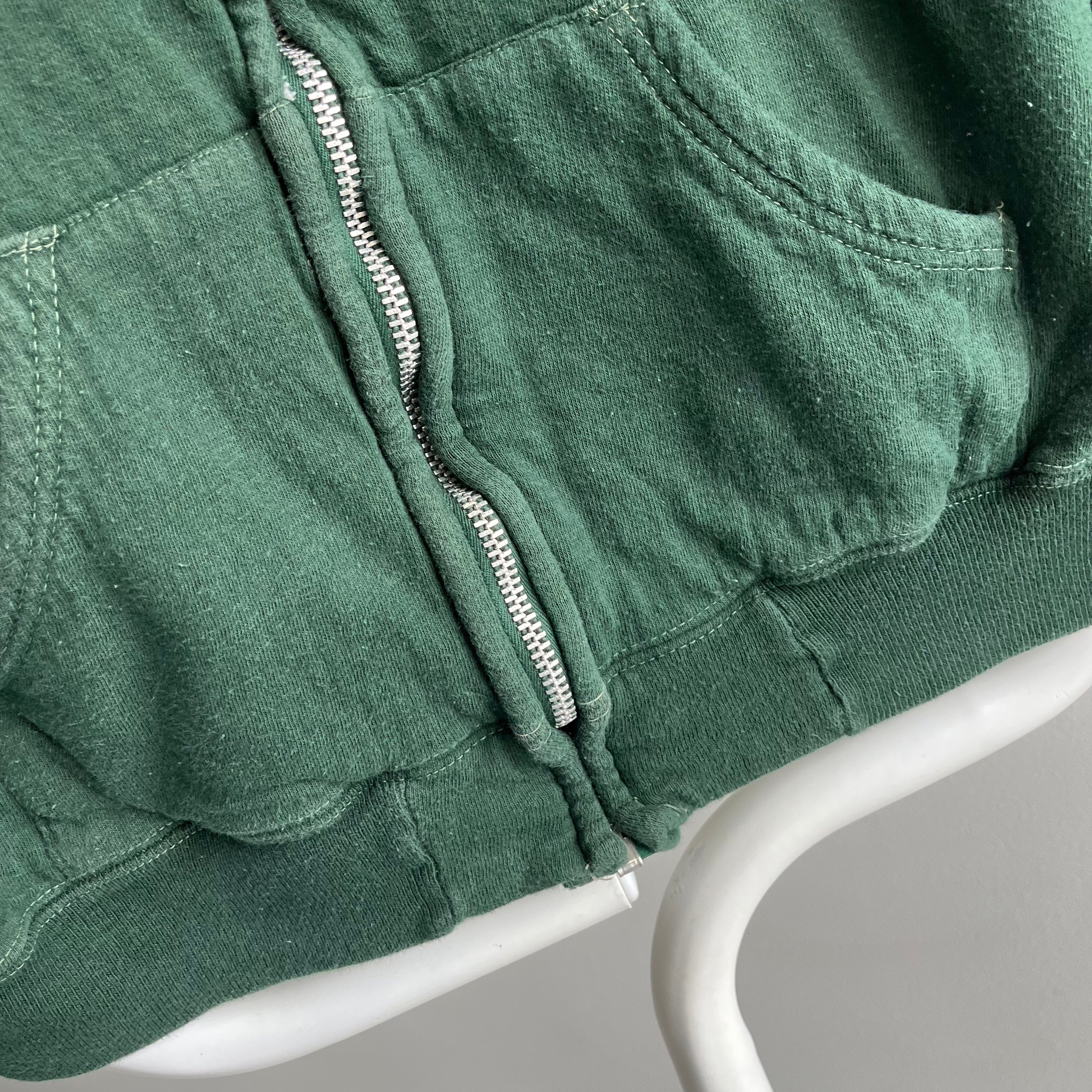 1970s Cotton!!! Waffle Lined Dark Green Beat Up Hoodie - Smaller Size