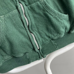 1970s Cotton!!! Waffle Lined Dark Green Beat Up Hoodie - Smaller Size