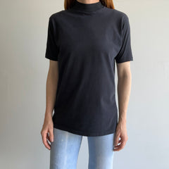 2000s Soft Jockey Mock Neck Blank Black T-Shirt