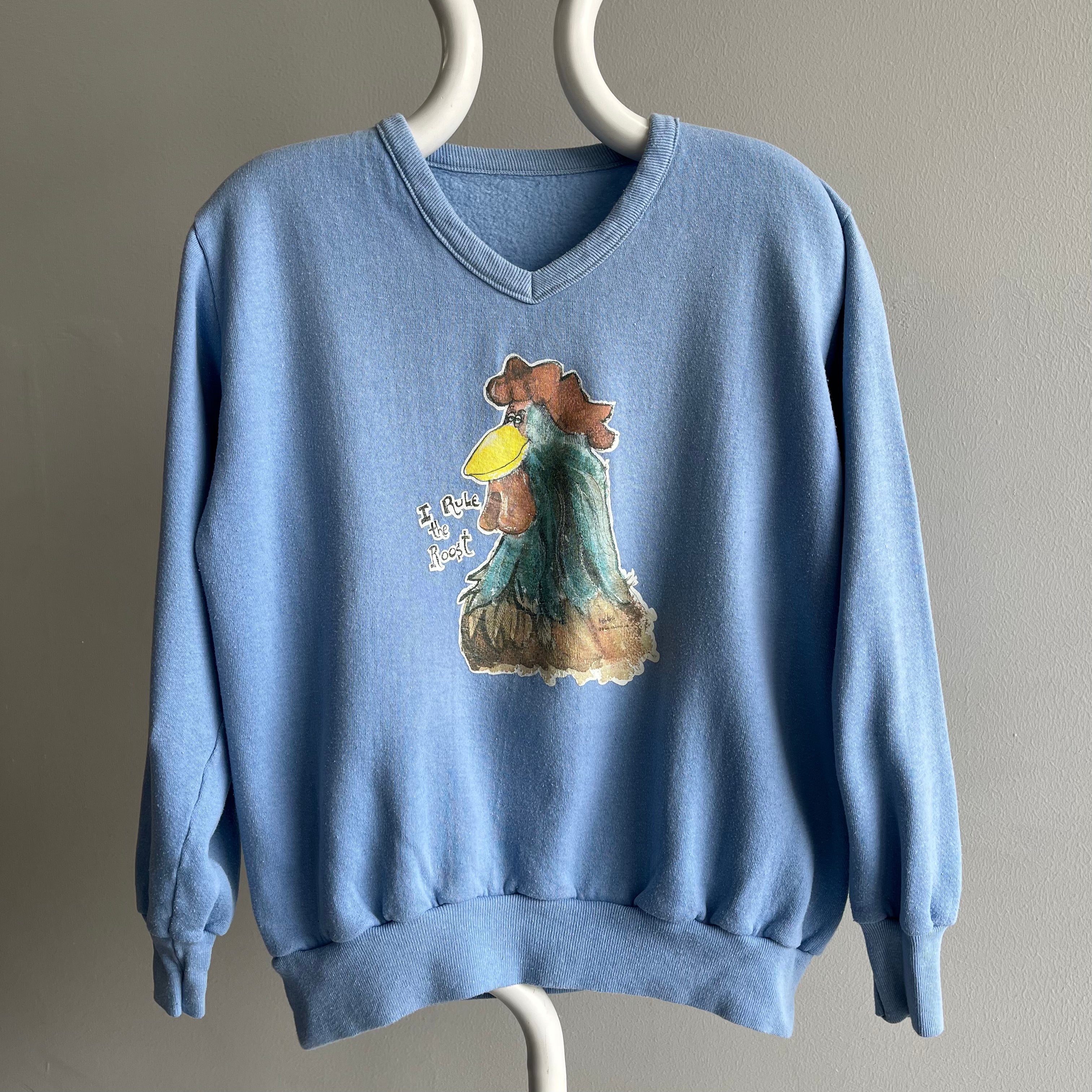 1970s I Rule The Roost(er) V-Neck Sweatshirt