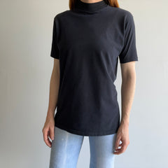 2000s Soft Jockey Mock Neck Blank Black T-Shirt