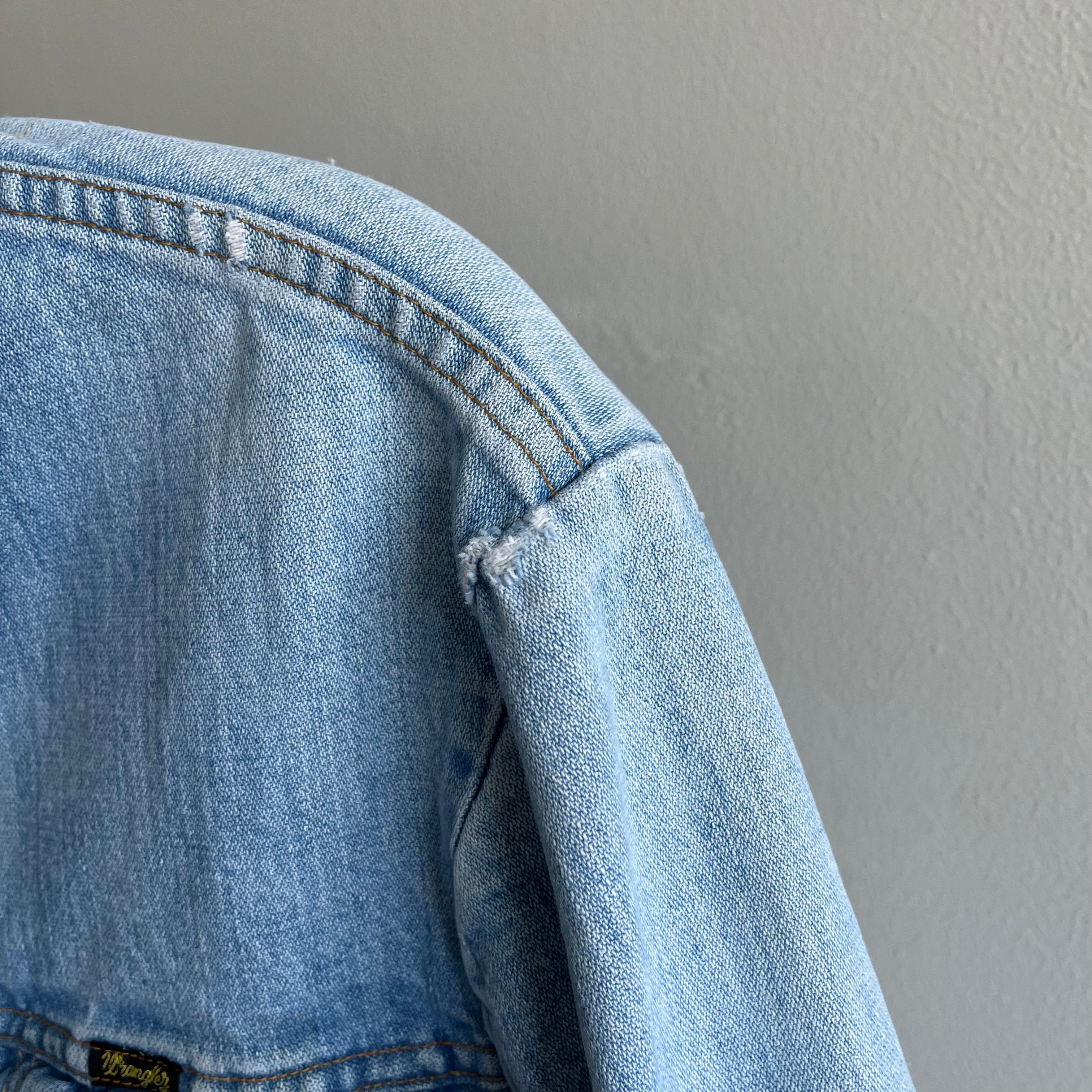 1980s Beyond Tattered Wrangler Soft and Worn Denim Jacket - STAINED