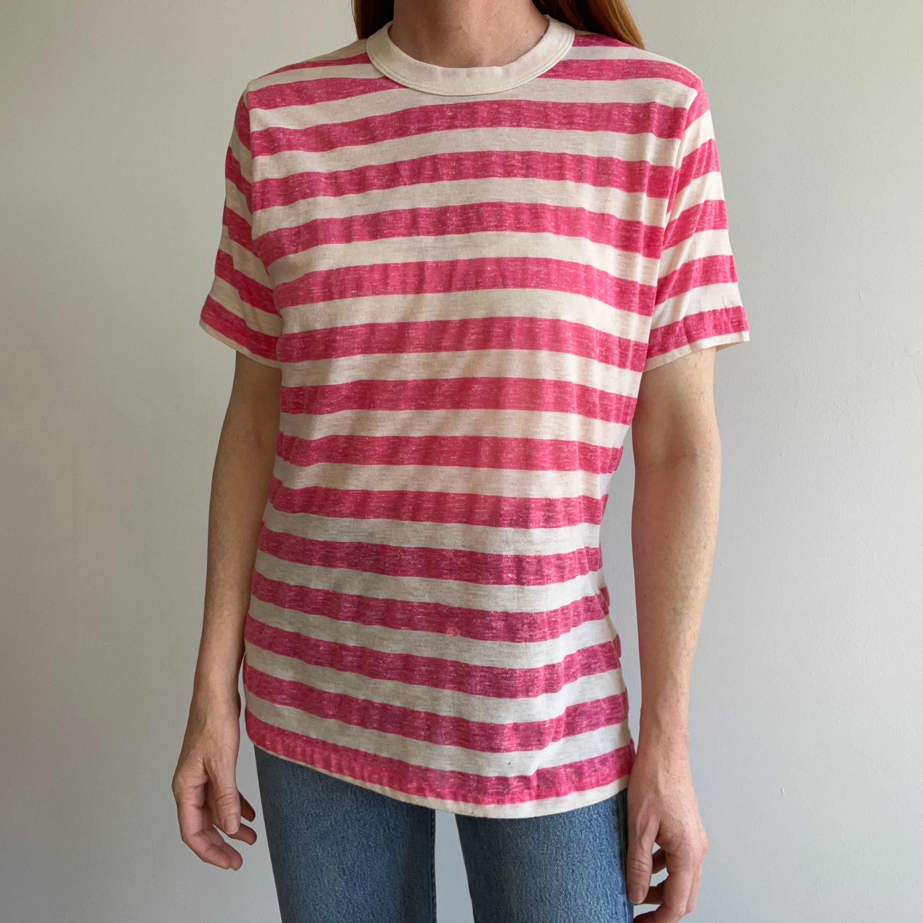 1970/80s Hot Pink Striped T-Shirt - !!!!