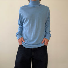 1980s Blank Baby Blue Turtle Neck Long Sleeve T Shirt